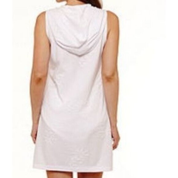 Lovely Whereabouts Swim Cover Up Hooded Sleeveless Dress White Medium zippered - Picture 4 of 16